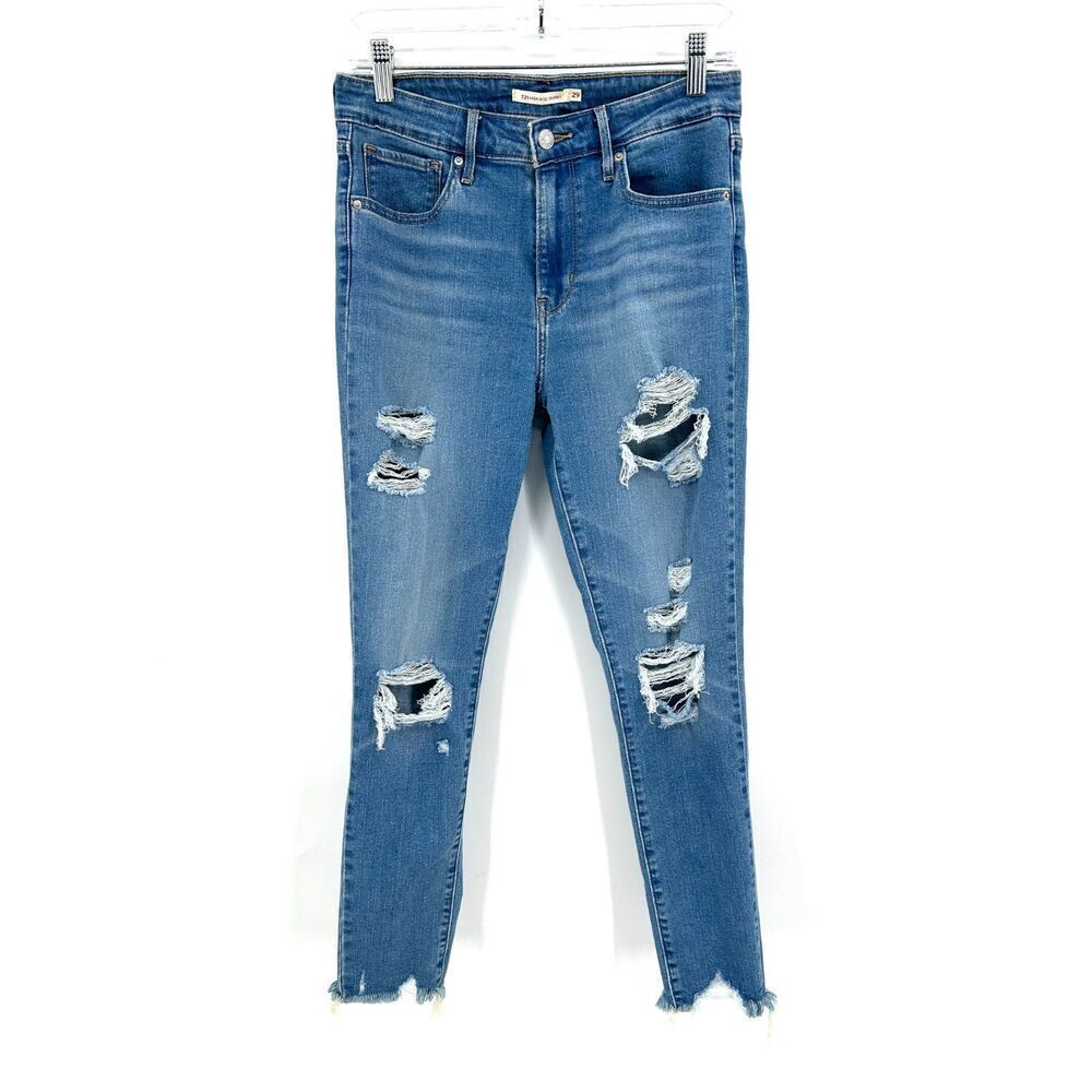 LEVI'S High Rise Skinny Distressed Raw Hem Denim Blue Jeans Size 29